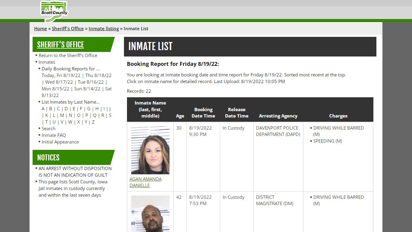 Inmate List - Scott County, Iowa